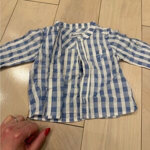 Tartine Et Chocolat Light Blue Checkered baby button down Shirt Sz 3 months
